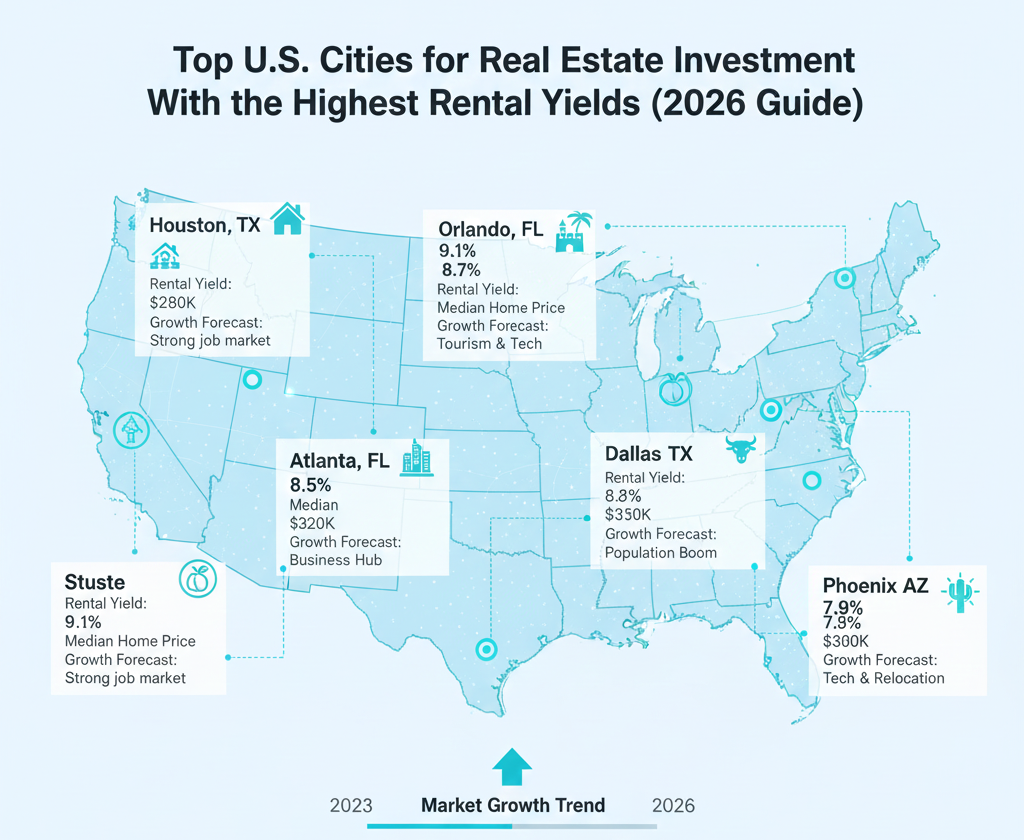 Top U.S. Cities for Real Estate Investment With the Highest Rental Yields (2026 Guide)